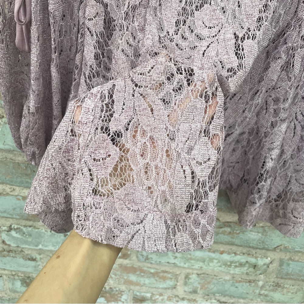 Free People Dress Ruby Mini Babydoll Lilac Pink Lace Sheer Boho Balloon Sleeve - Picture 9 of 13